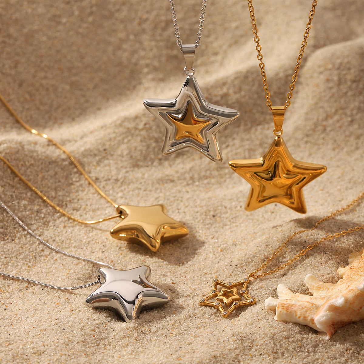 Collana Minimalista da Donna in Acciaio Inossidabile a Forma di Stella con Ciondolo in Acciaio al Titanio e Finitura Placcata