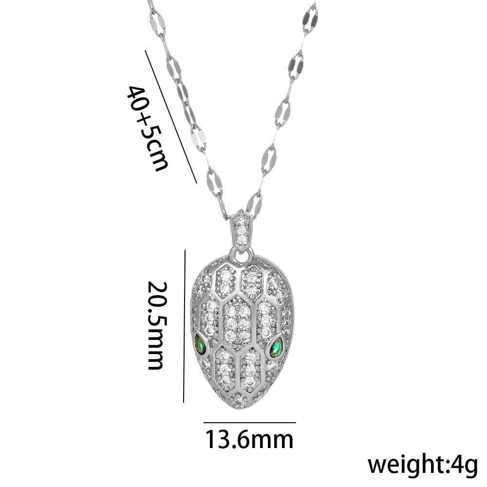 Minimalist Snake Head Pendant Necklace in Titanium Steel with Micro-Pavé Zirconia, Geometric Design Clavicle Chain for Women