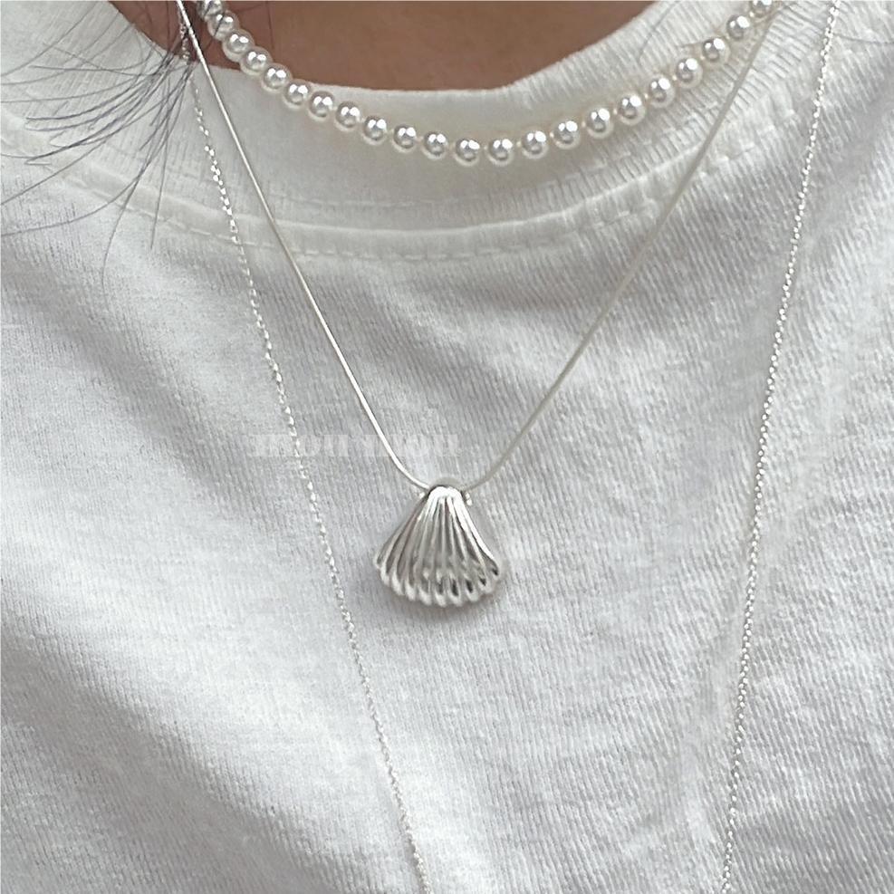 Minimalist Geometric Seashell Pendant Necklace in 925 Sterling Silver with Plated Finish on Snake Chain