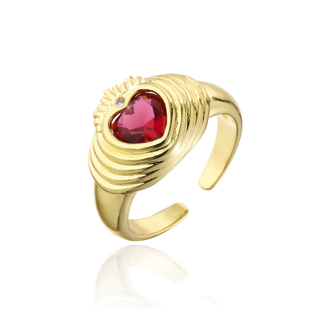 Anello aperto geometrico stile vintage da donna in rame placcato oro 18K con intarsio di zirconi