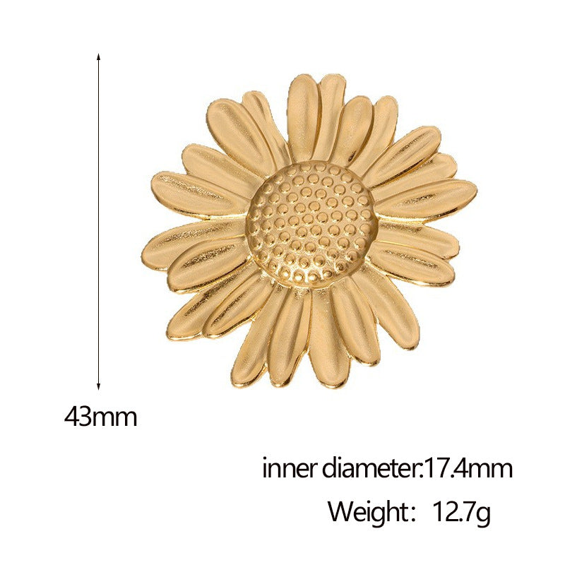 Minimalist Sunflower-Shaped Stainless Steel Ring with 18K Gold Plating for Women