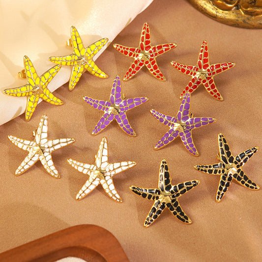 Dulces Pendientes de Acero Inoxidable con Goteo de Aceite de Estrella de Colores para Mujer
