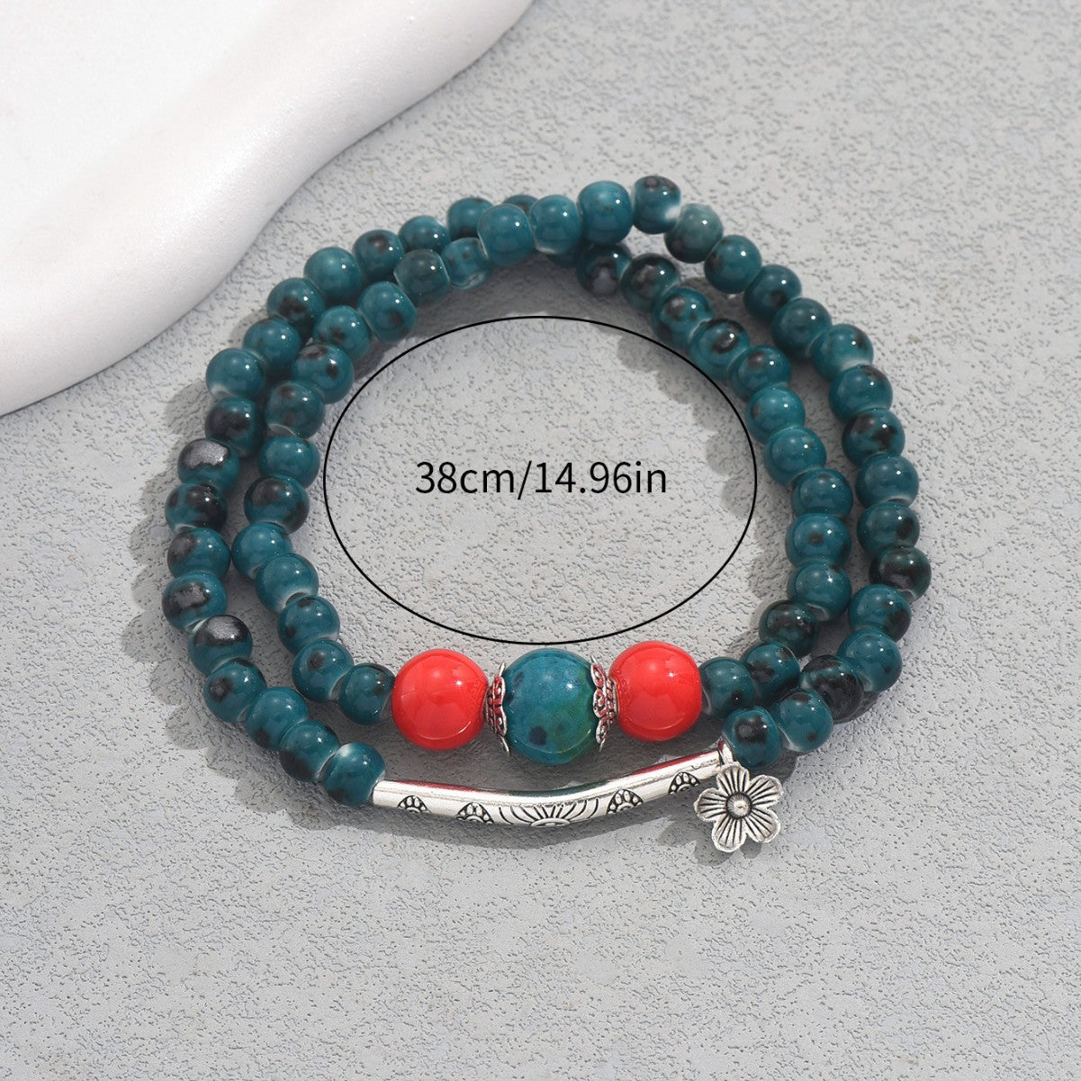 Bracciale Unisex Geometria Floreale Stile Vintage con Perle in Pietra e Gemme Artificiali Intarsiate in Lega