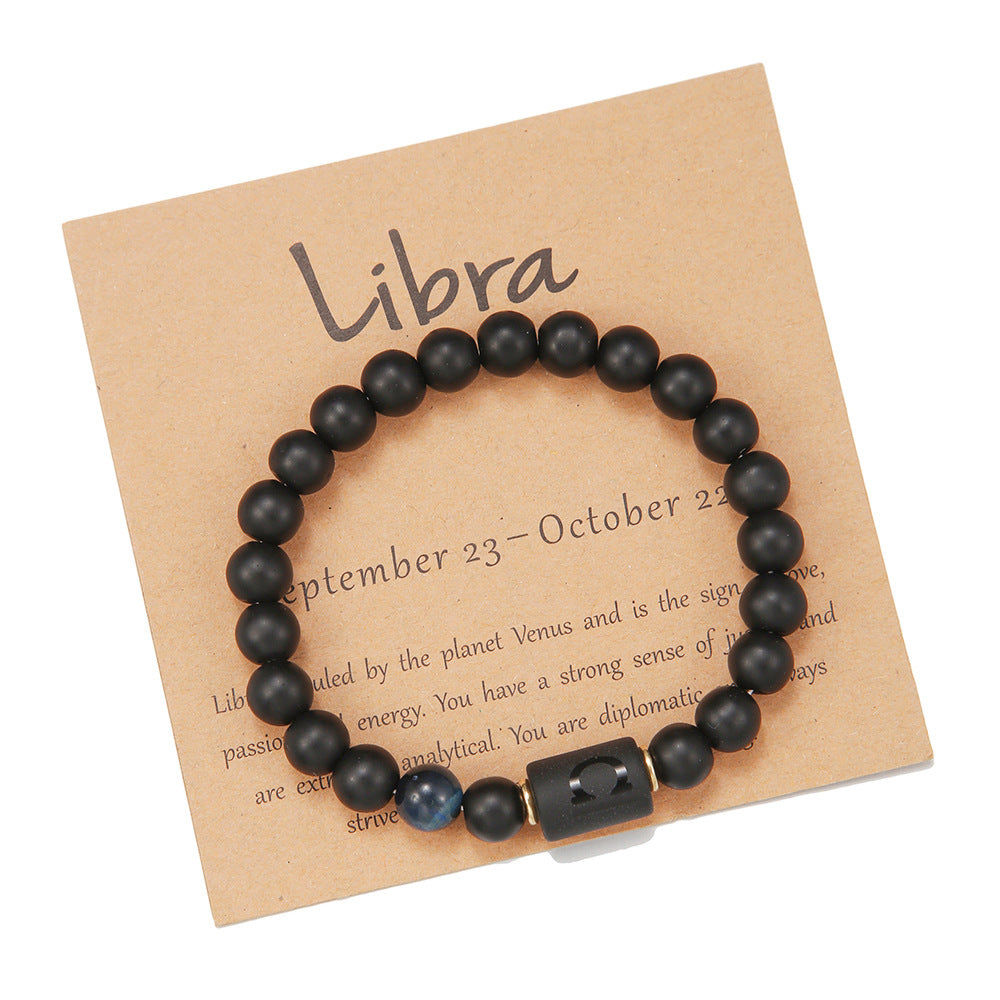 Matte Black Agate Geometric Beaded Bracelet for Men and Women