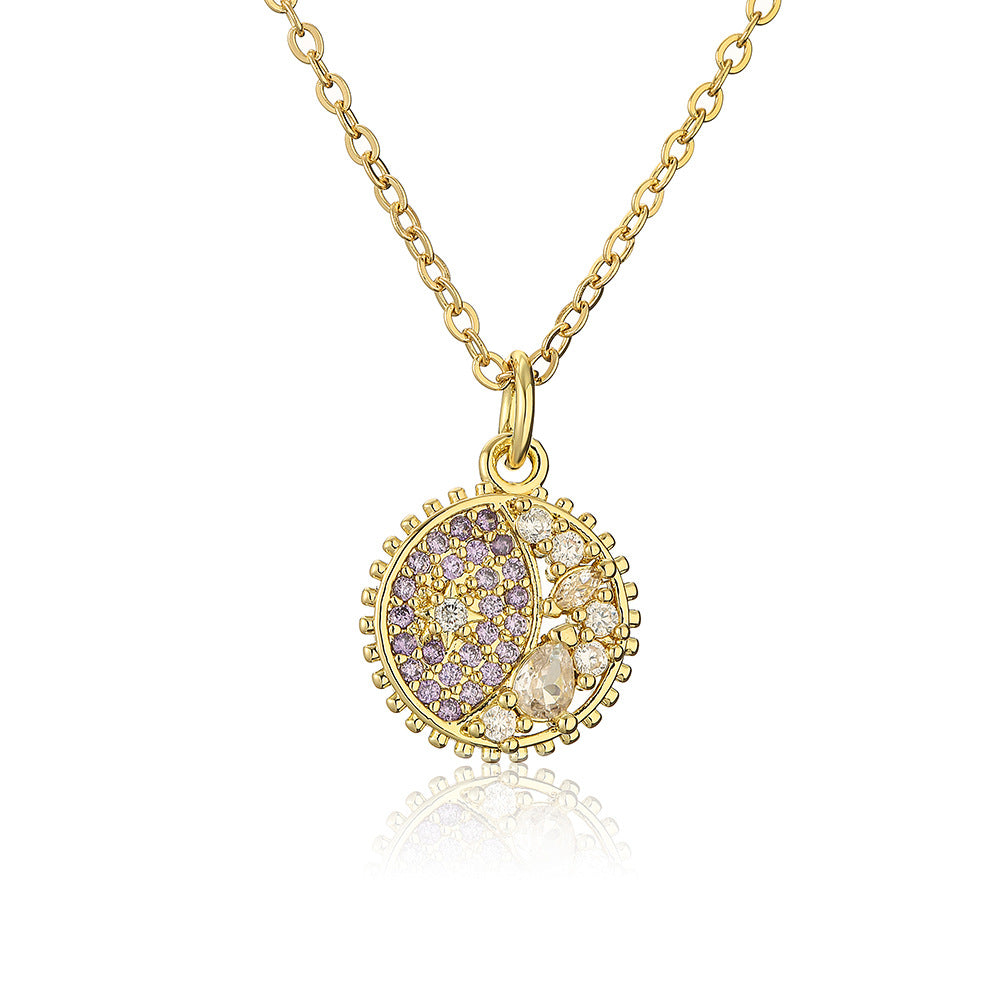 Minimalist Star and Moon Pendant Necklace for Women with Gold-Plated Copper Base and Zircon Inlay, Delicate Clavicle Chain