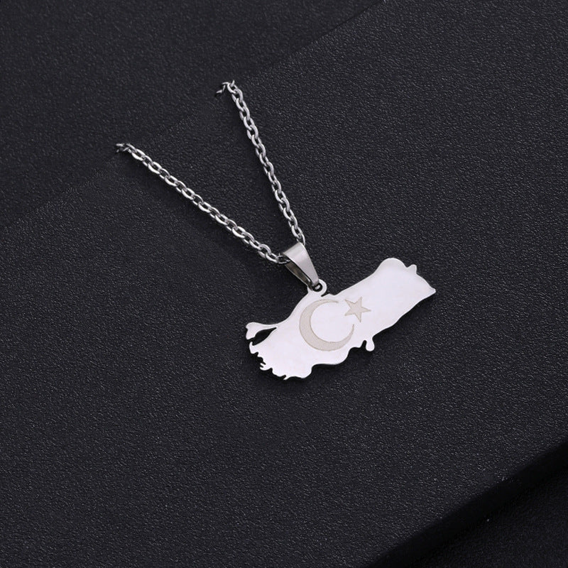 Collar con colgante de acero de titanio geométrico étnico con esmalte para unisex, estilo de cadena O