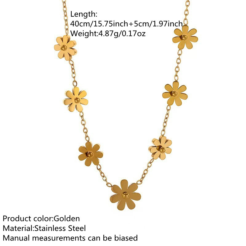 Elegante set collana e cavigliera in acciaio inossidabile placcato oro 18 carati con ciondolo a forma di fiore di margherita e catena a maglie, da donna