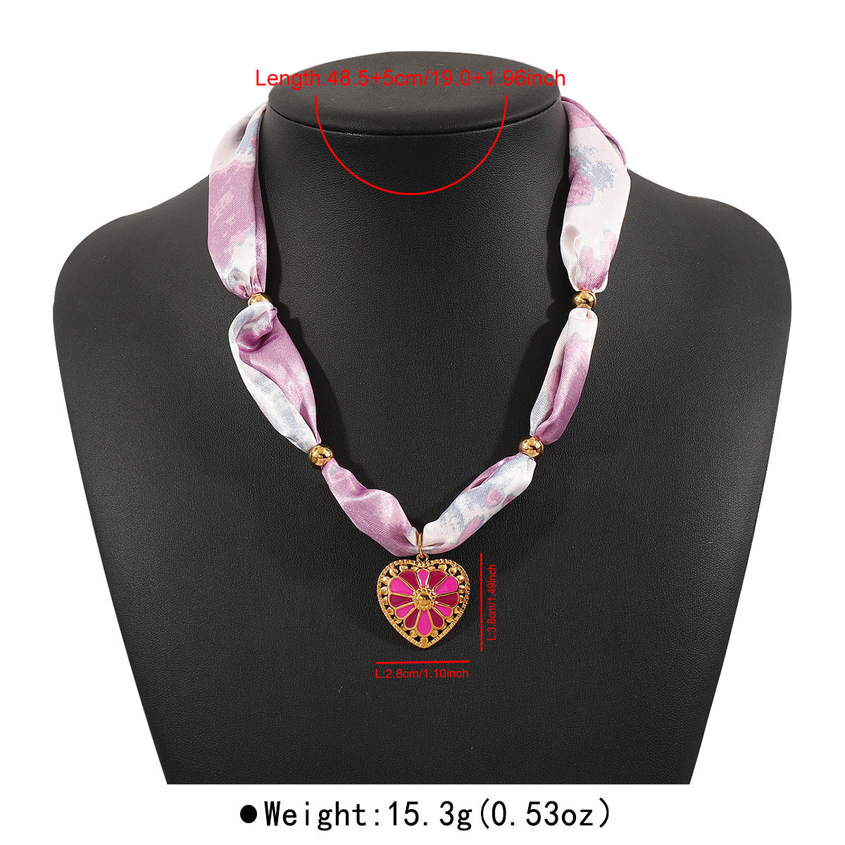 Fashionable Heart-Shaped Enamel Stainless Steel Pendant Necklace with Silk Ribbon for Women