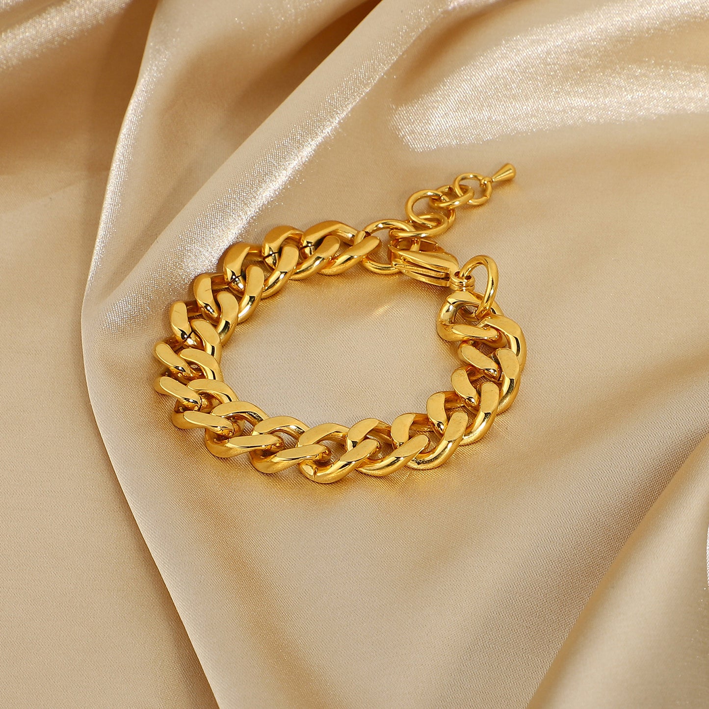 Punk Style Geometric Miami Cuban Bracelet for Men in Stainless Steel with 18K Gold Plating