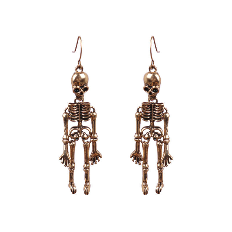 Aretes de aro con calavera de esqueleto estilo punk para mujer, con construcción de aleación y acabado galvanizado