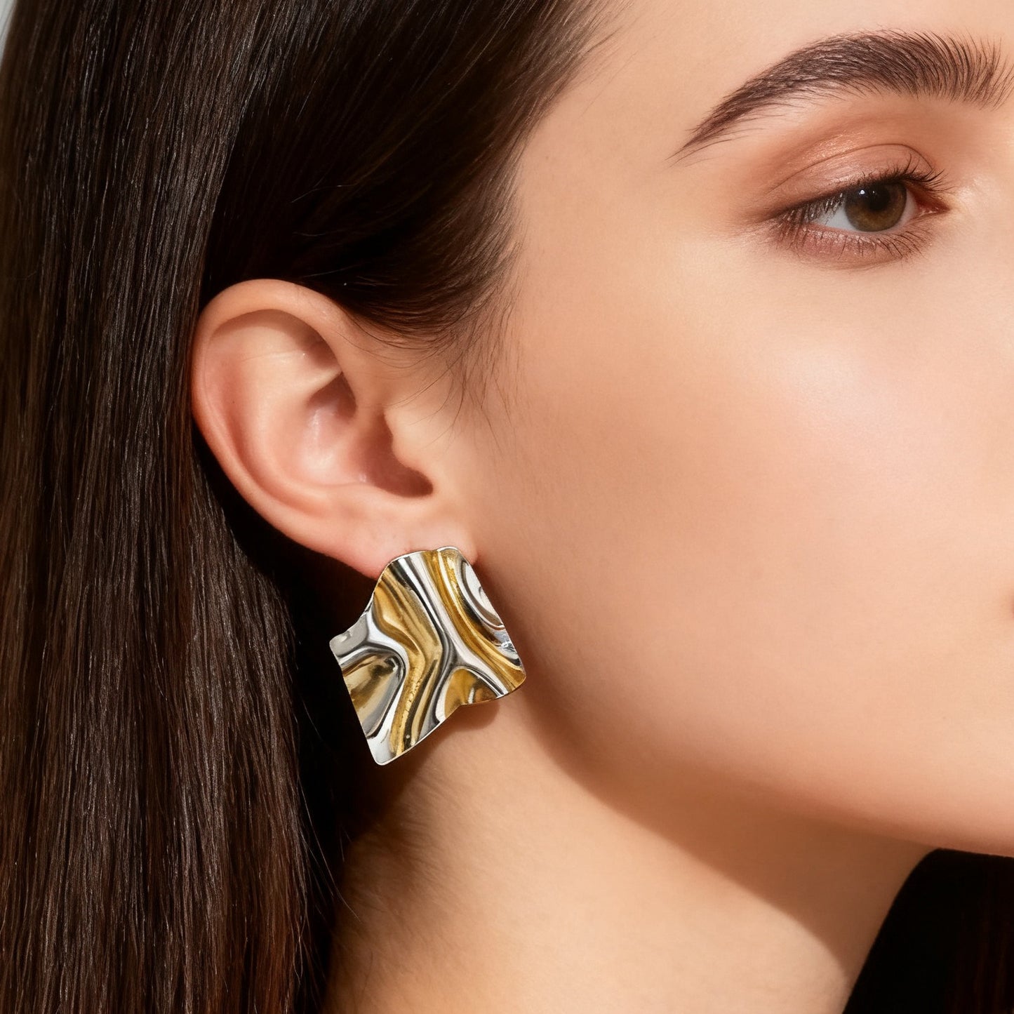 Pendientes de acero inoxidable geométricos chapados con textura arrugada de moda para mujer