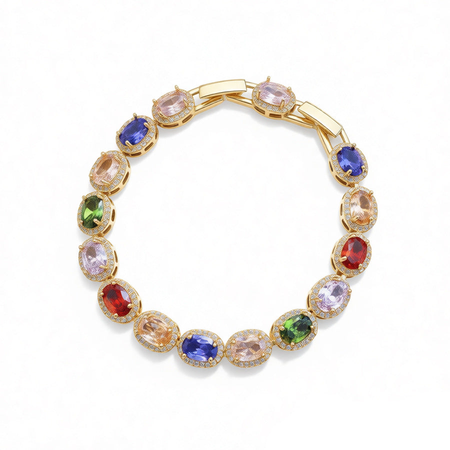 Vintage Luxury Oval Geometric Brass Bracelet with Cubic Zirconia Inlay for Women