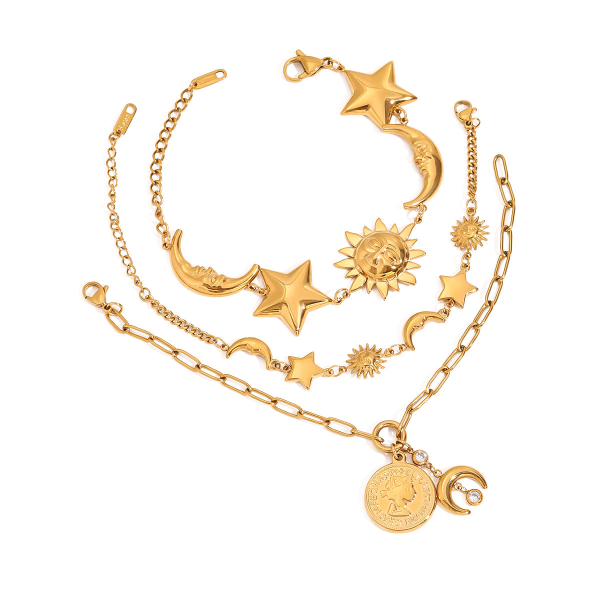 Bracciale da donna in acciaio inossidabile placcato oro 18 carati con stella geometrica minimalista di lusso
