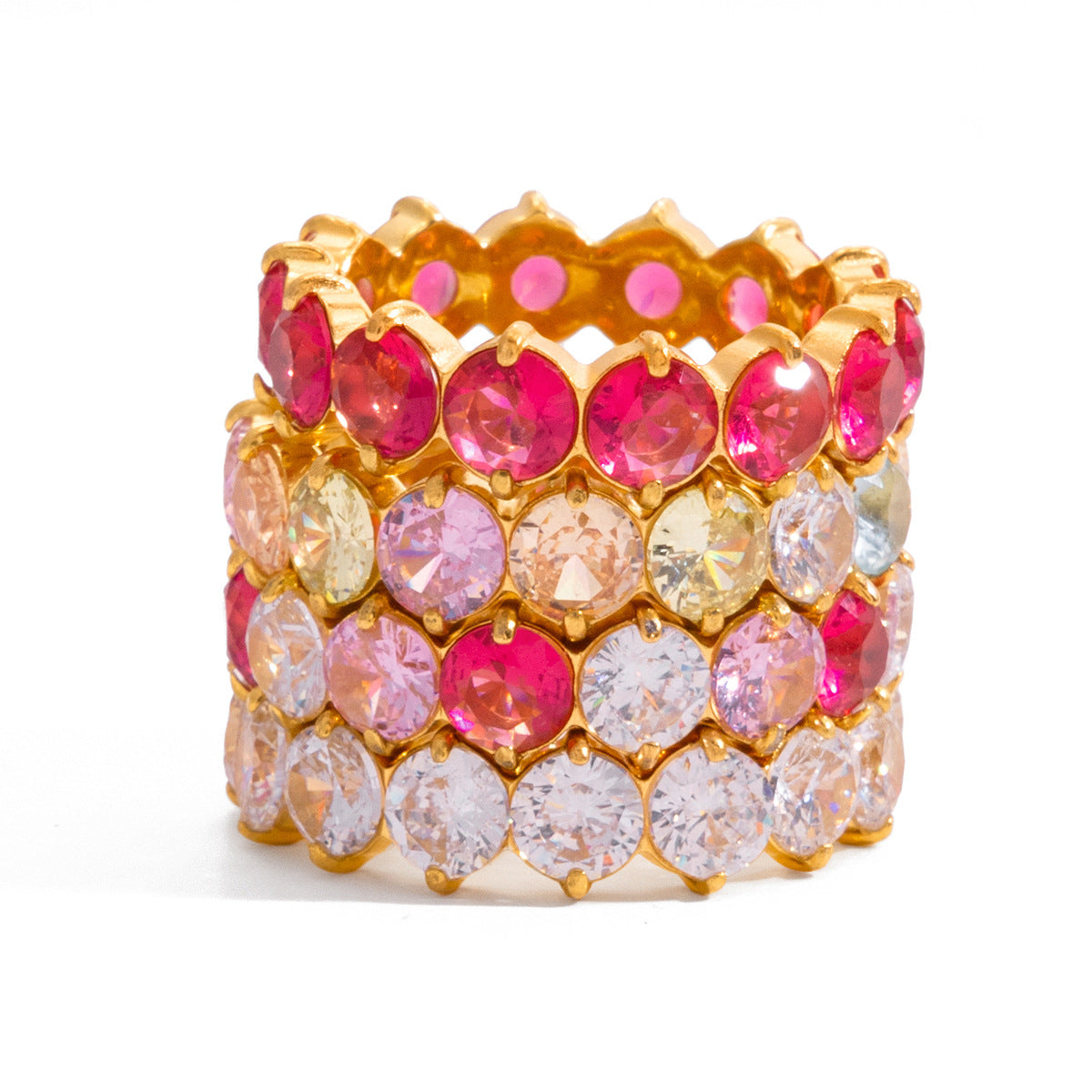 Anillo Minimalista Geométrico de Acero de Titanio con Incrustaciones de Zirconia para Mujer, Banda Hipoalergénica de Acero Inoxidable, Acabado Chapado