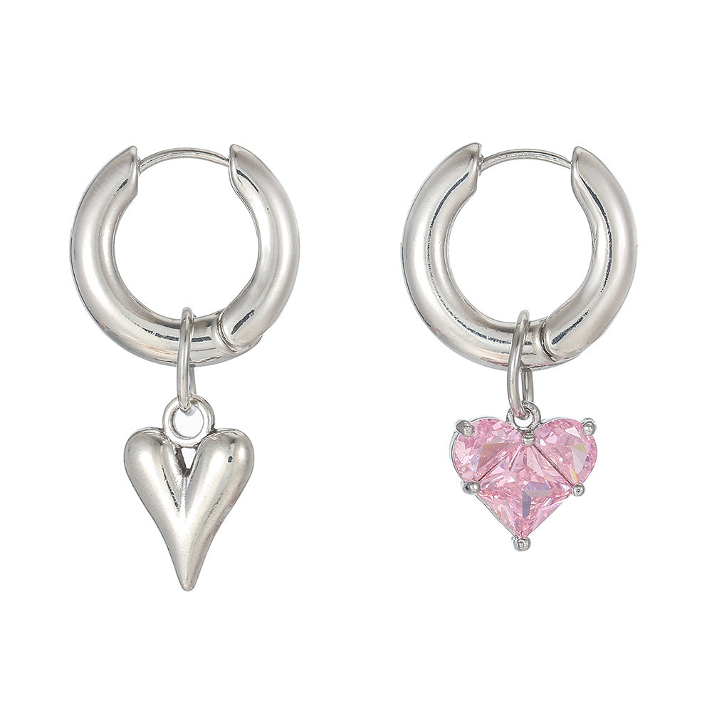 Sweet Minimalist Heart Alloy Earrings with Cubic Zirconia for Women