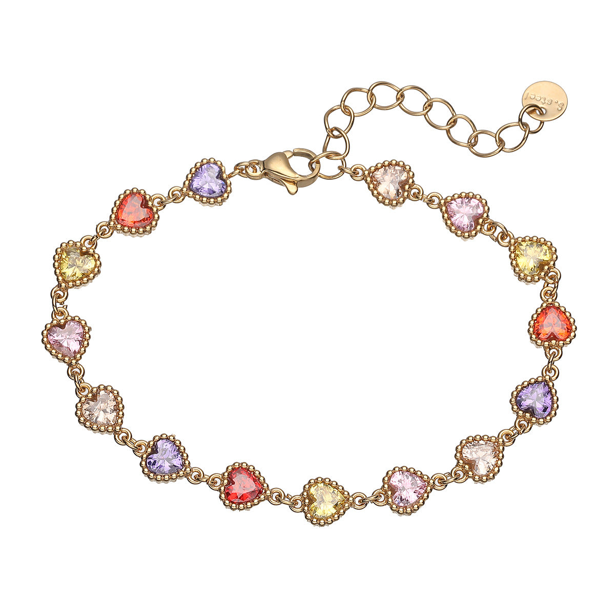 Minimalist Luxury Heart Geometric Stainless Steel Plated Cubic Zirconia Bracelet for Women