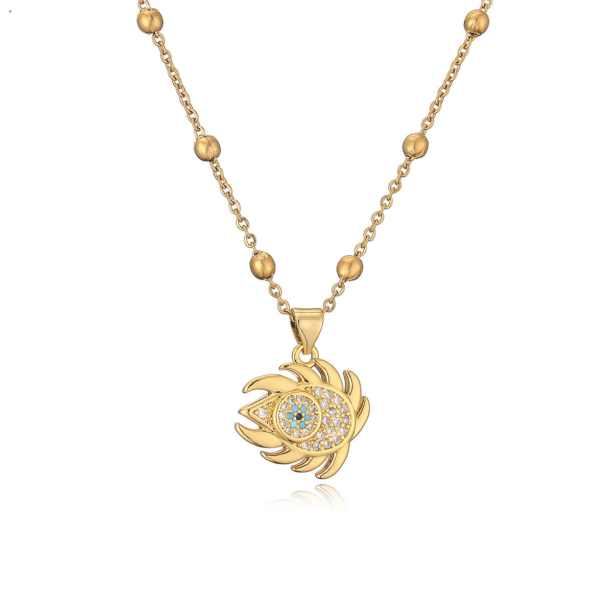 Minimalist Geometric Copper Necklace with 18K Gold Plating and Zircon Evil Eye Pendant for Women