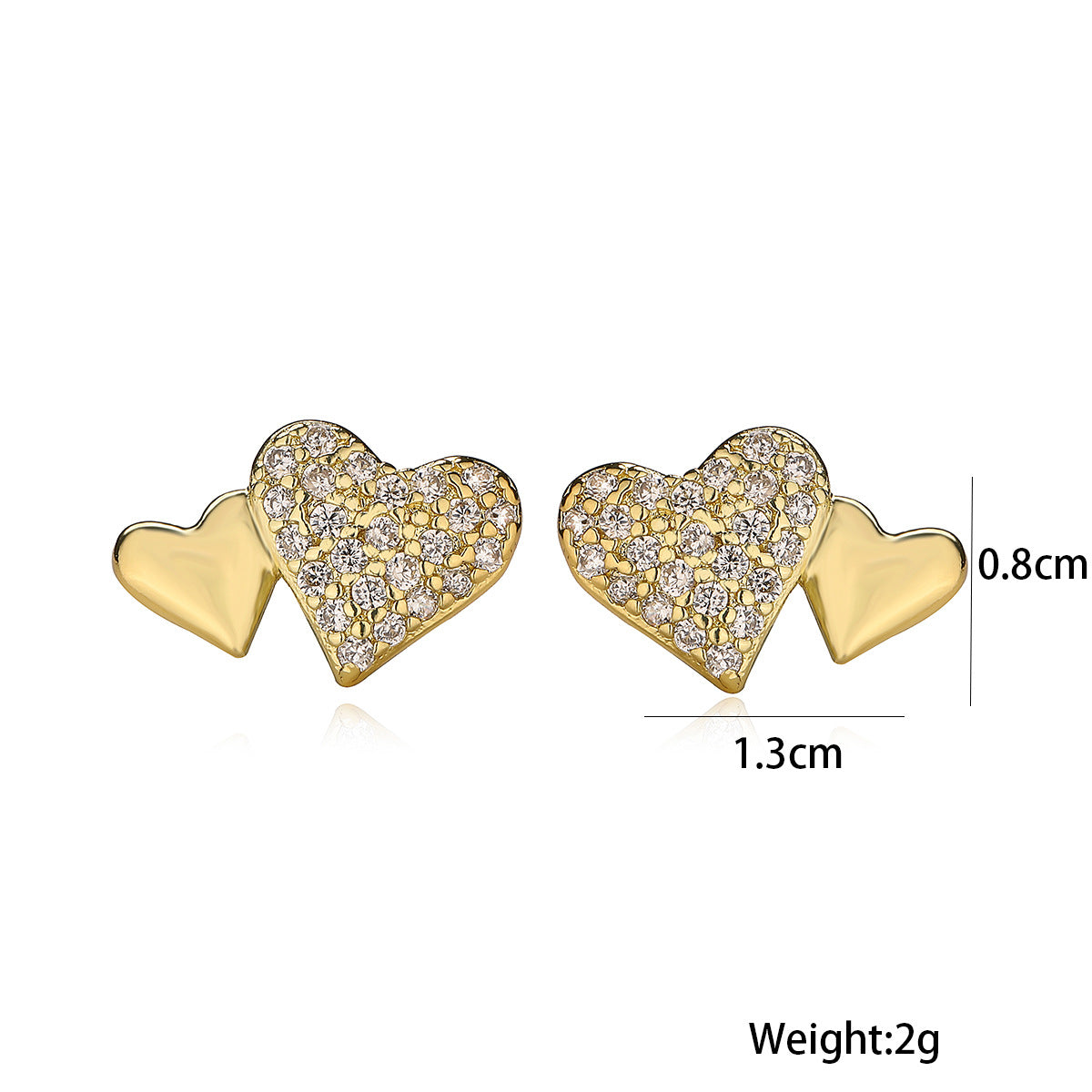 Minimalist Heart-Shaped Copper Earrings with 18K Gold Plating and Micro-Paved Zirconia for Women