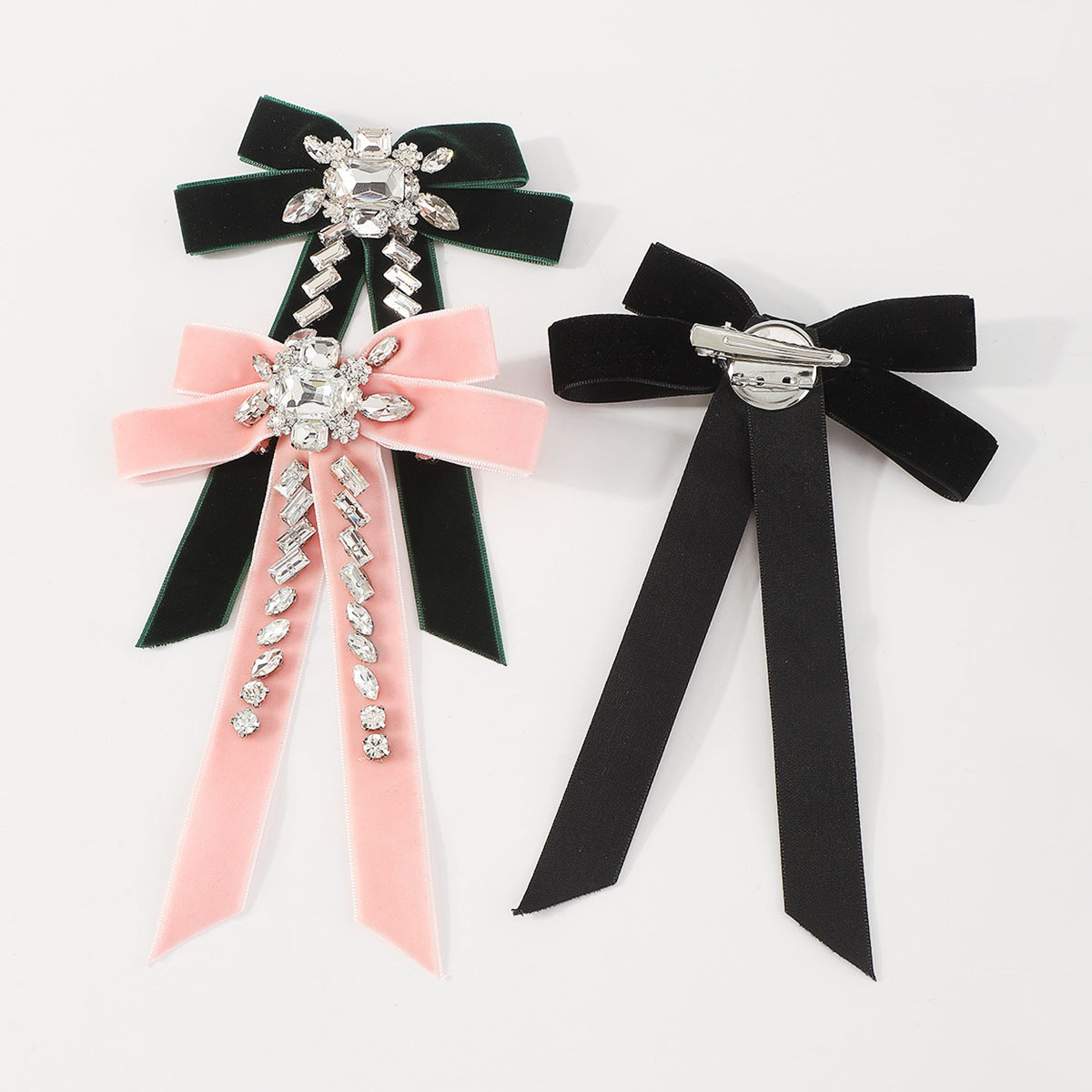 Sweet and Edgy Bow Hair Clip with Gold Velvet and Rhinestone Accents for Women