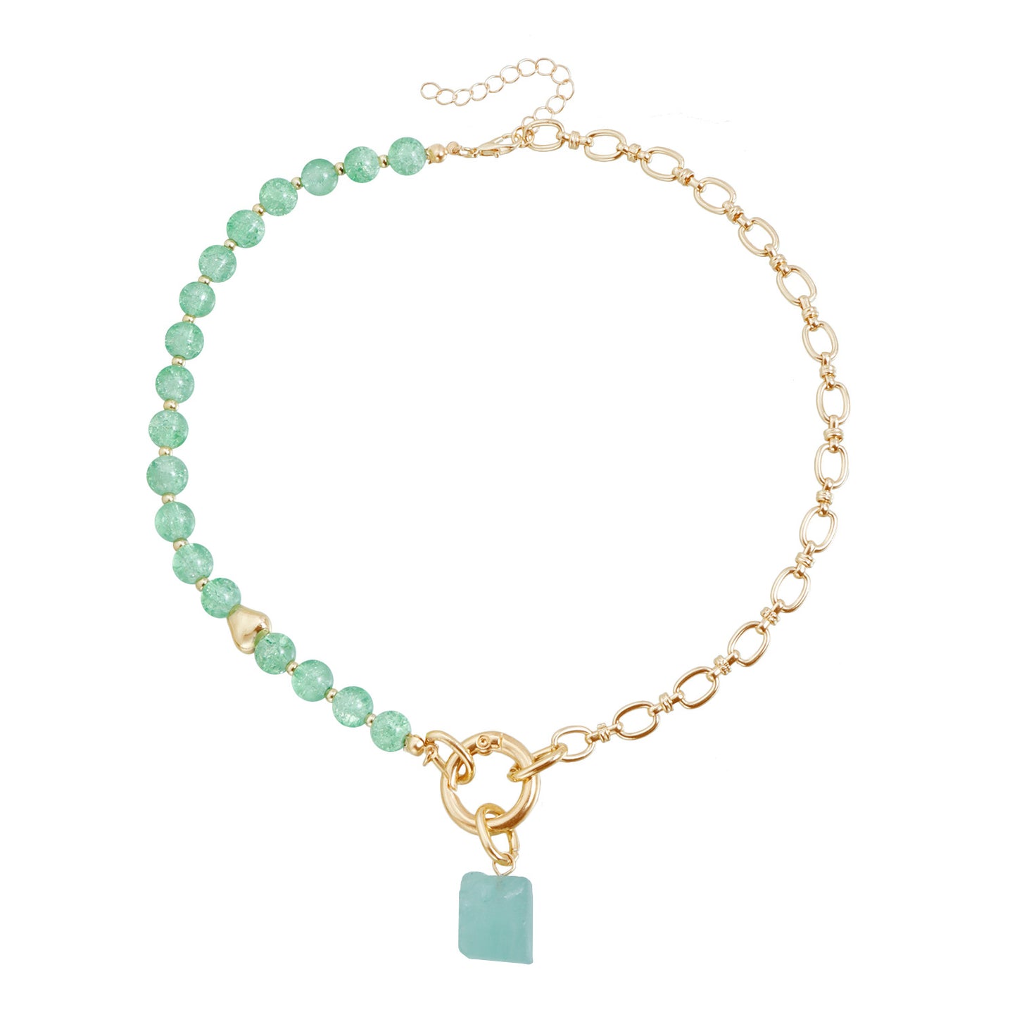 Sweet Streetwear Crackle Crystal Heart Geometric Star Glass Pendant Aluminum Alloy Plated Necklace Bracelet Set for Women and Men
