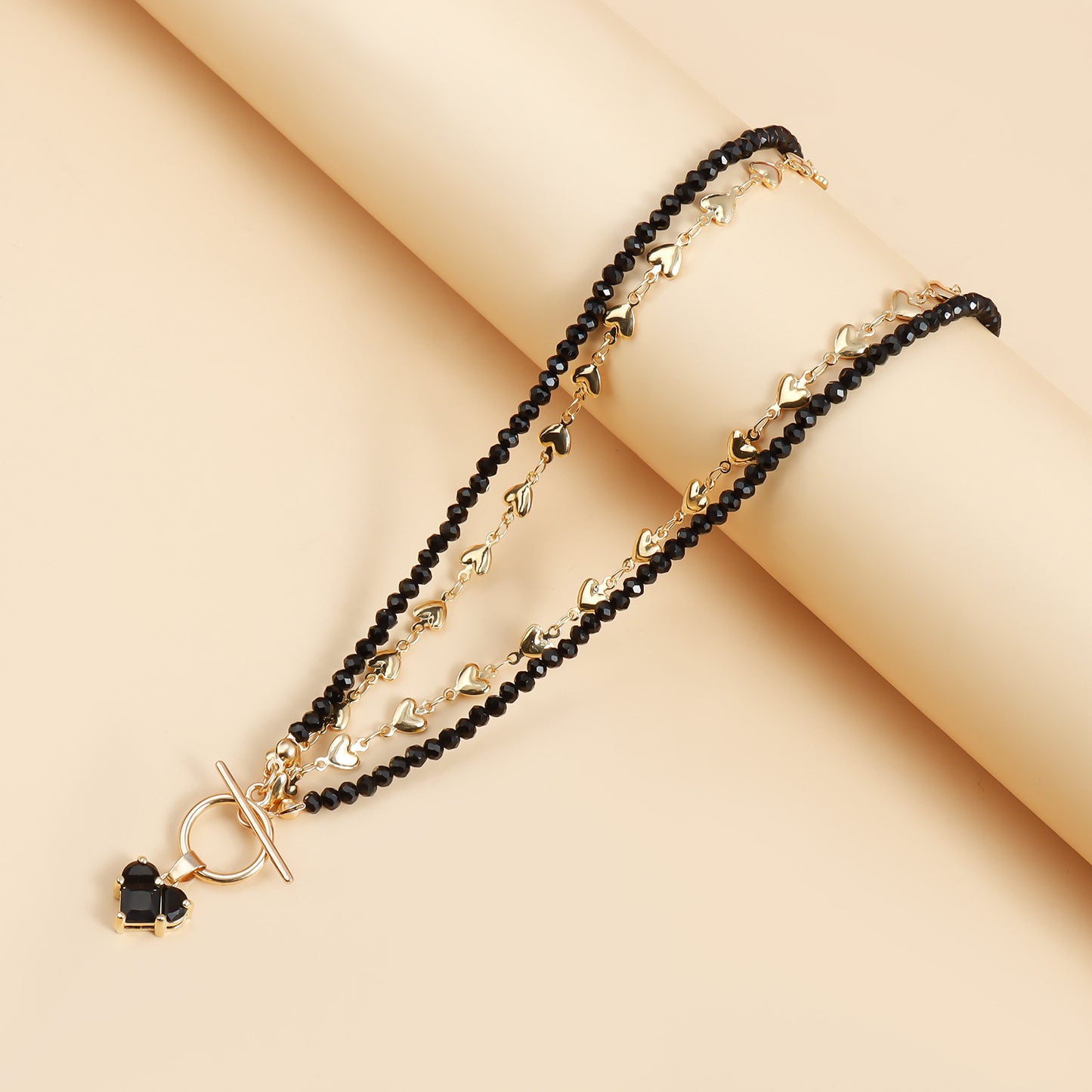 Creative Heart-Shaped Alloy Pendant Necklace with Rhinestone Inlay, Plated Finish, Clavicle Chain with OT Clasp for Women