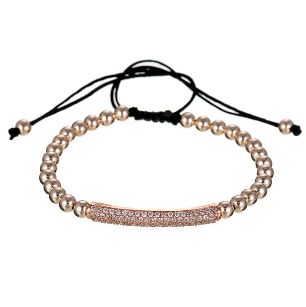 Minimalist Geometric Brass Beaded Cubic Zirconia Wheel Bracelet Unisex