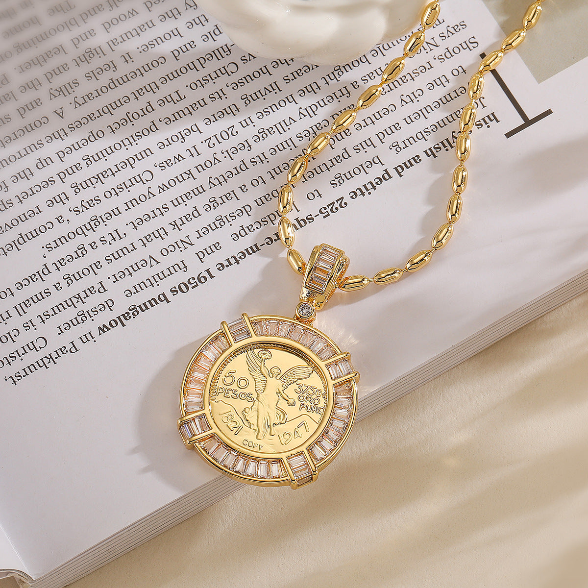 Minimalist Geometric Pendant Necklace for Women with Copper Base Plated in 18K Gold and Zircon Inlay