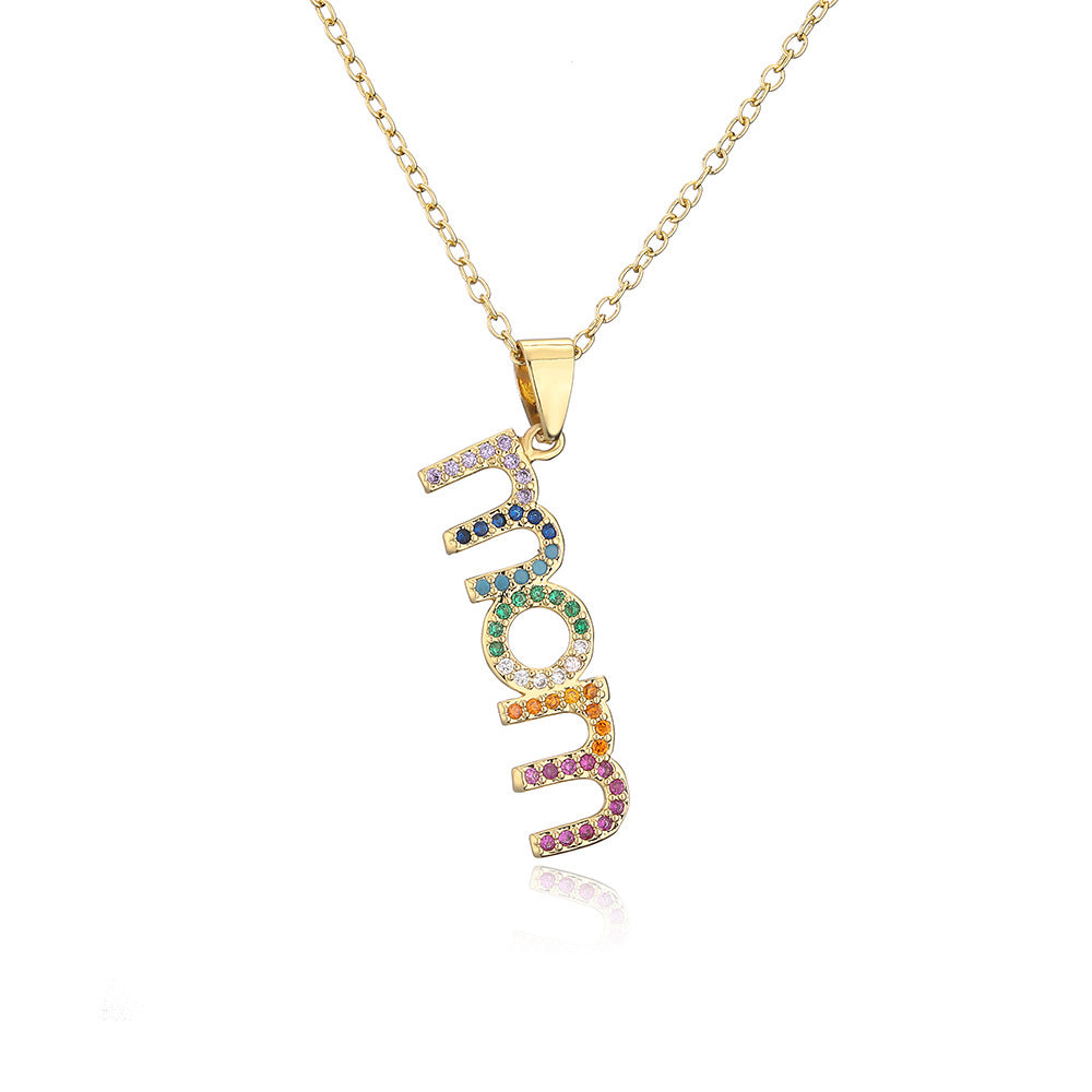 Geometric MOM Pendant Necklace for Women in Copper with 18K Gold Plating and Zircon Inlay
