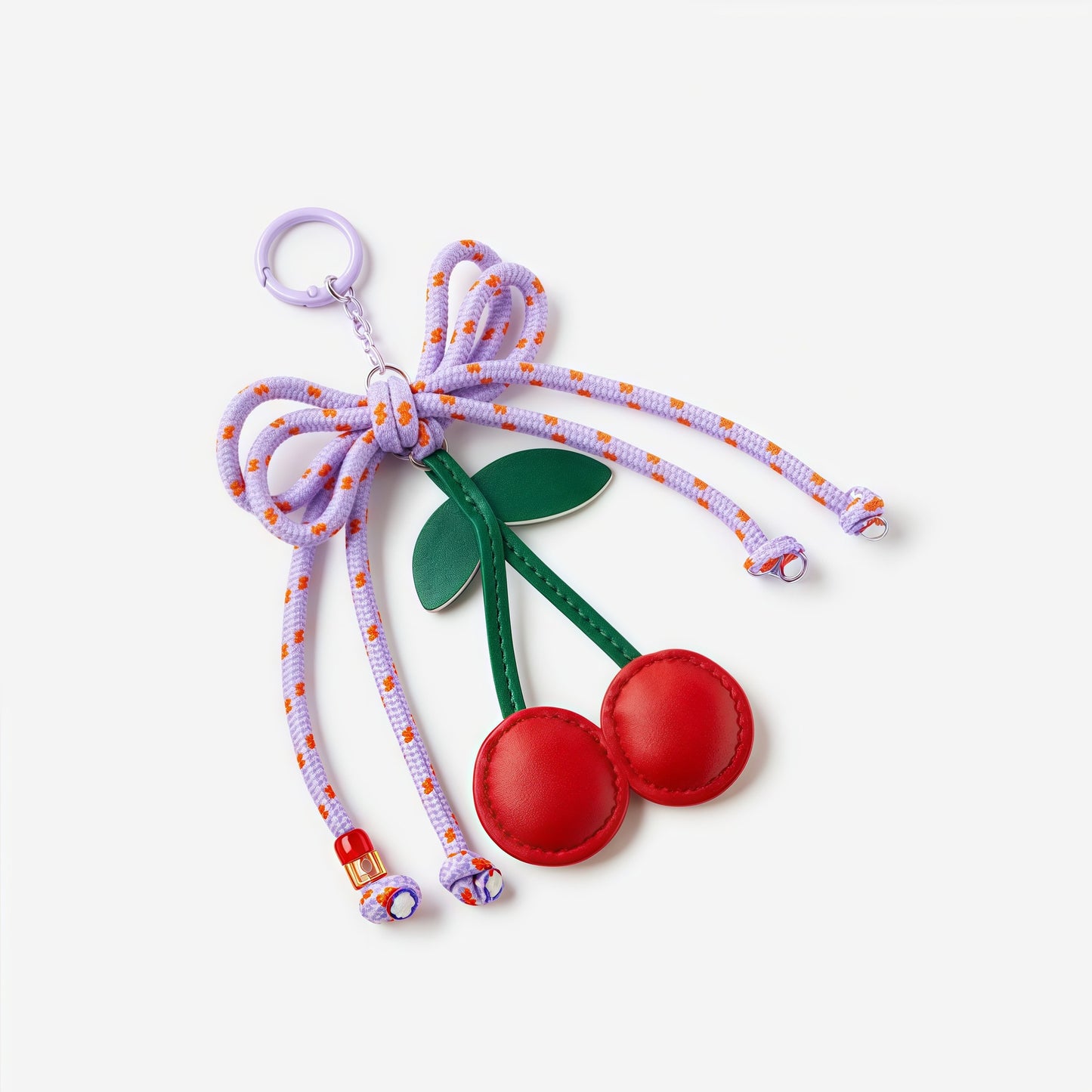Fruit Pattern Plated Brass Bag Charm Keychain with Cherry Pepper Soccer Bow Designs