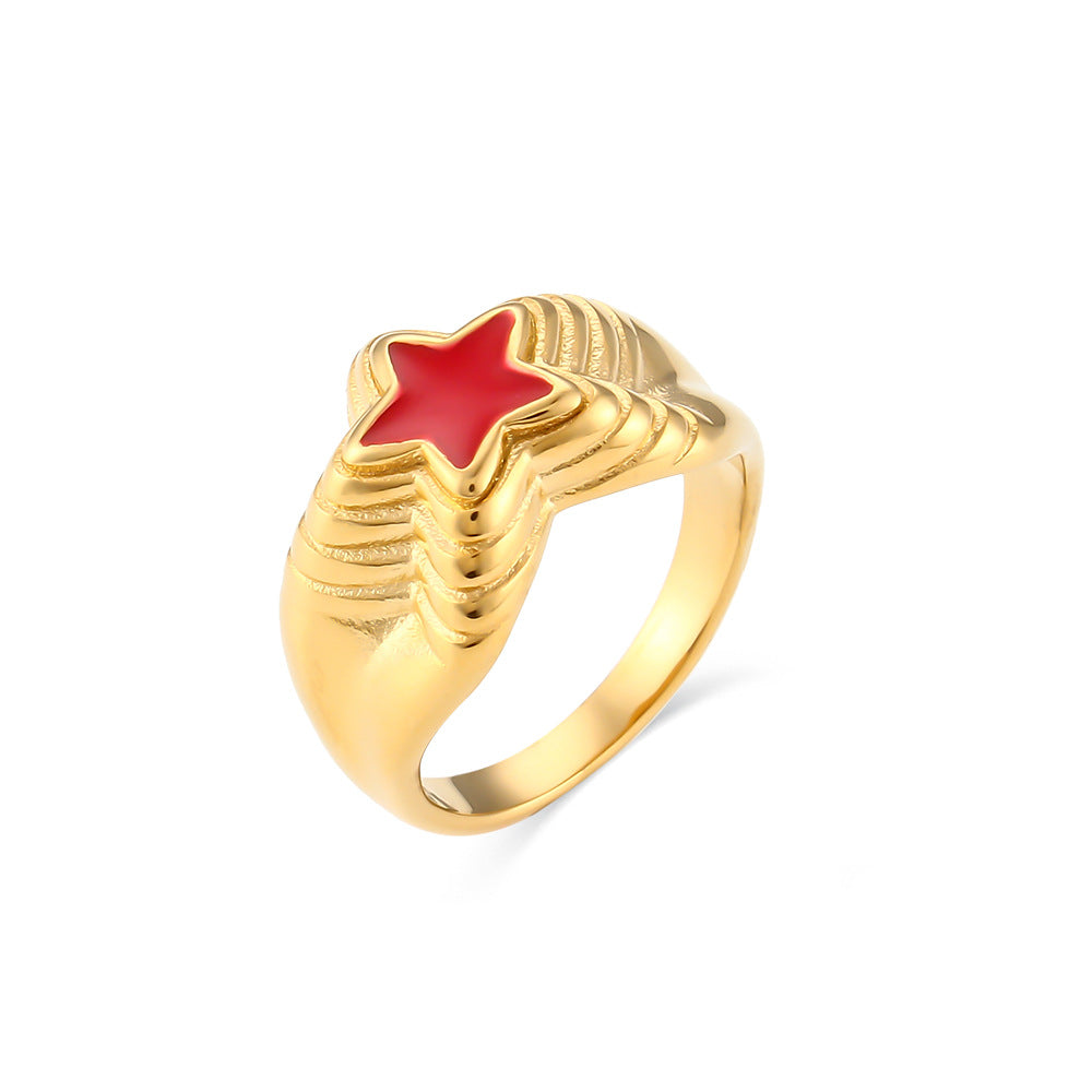 Anillo de estrella de cinco puntas chapado en acero inoxidable geométrico de estilo oficina de moda para mujer