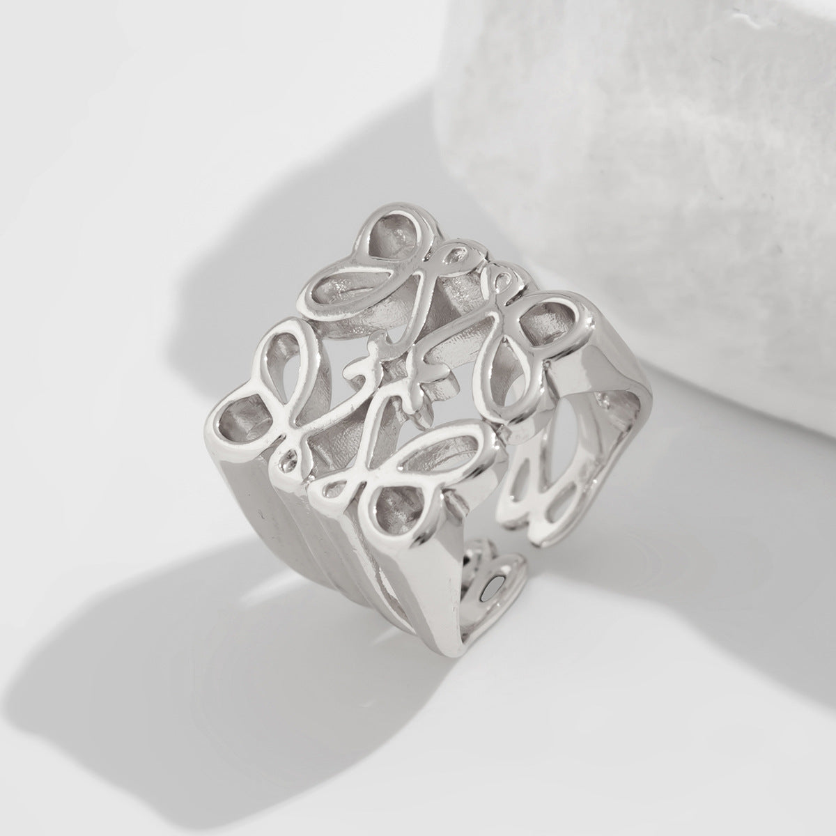 Minimalist Square Hollow Flower Zinc Alloy Plated Ring Set for Women