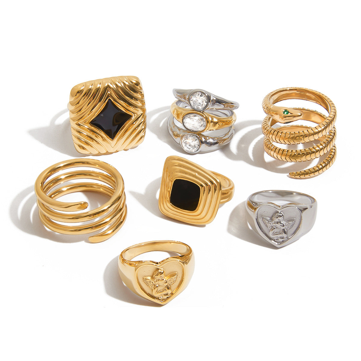 Elegant Geometric Drip Oil Plated Titanium Steel Ring with Cubic Zirconia for Women