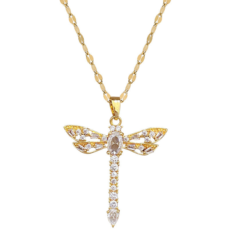 Collana con Ciondolo Libellula Lusso Svuotata con Zirconi per Donne Acciaio Inossidabile Delicata Catena Clavicola con Design Geometrico