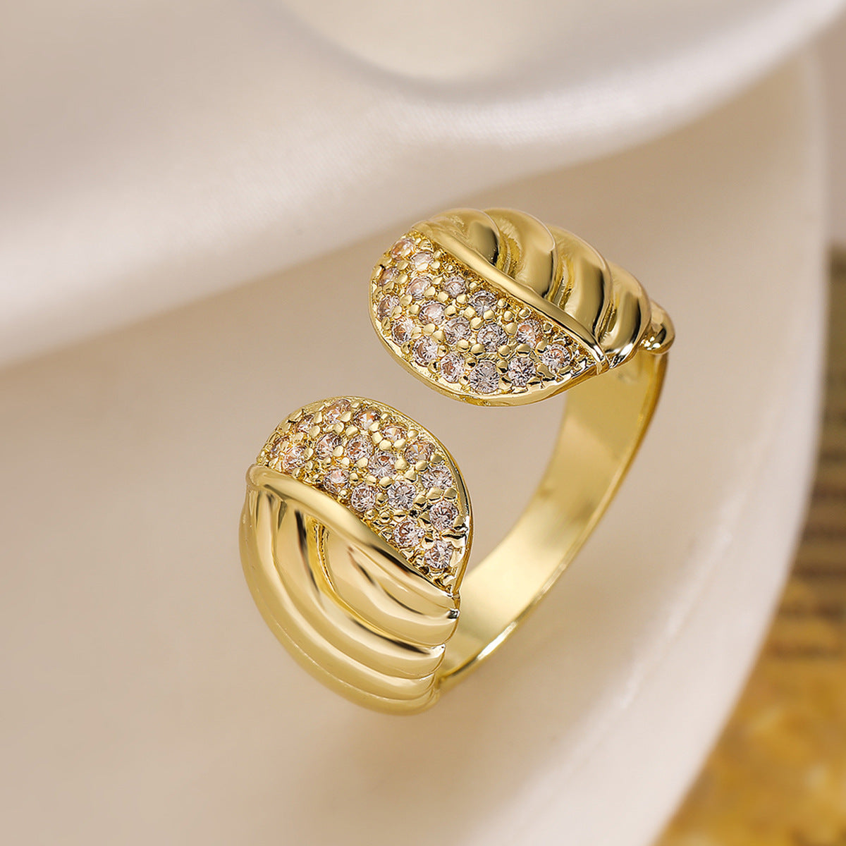 Minimalist 18K Gold Plated Brass Geometric Ring with Cubic Zirconia for Women