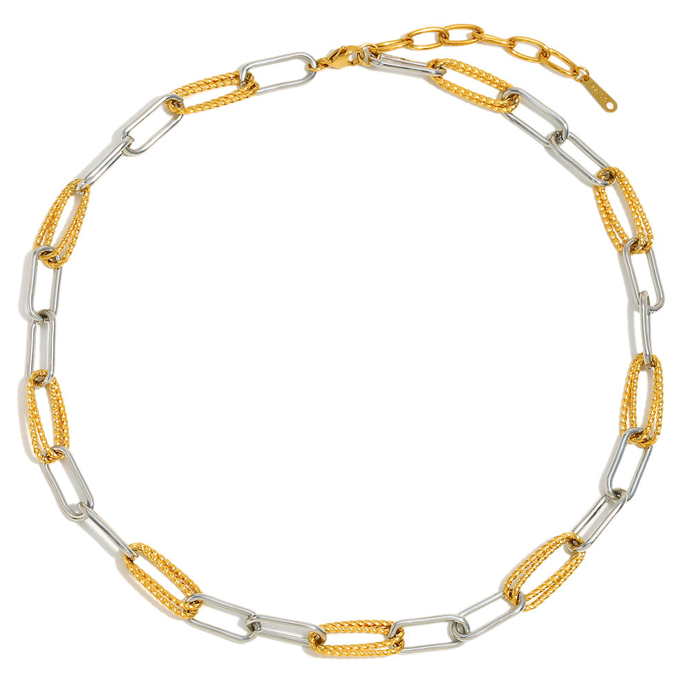 Minimalist Geometric Stainless Steel Pendant Necklace with 18K Gold Plating and Twist Link Chain for Women