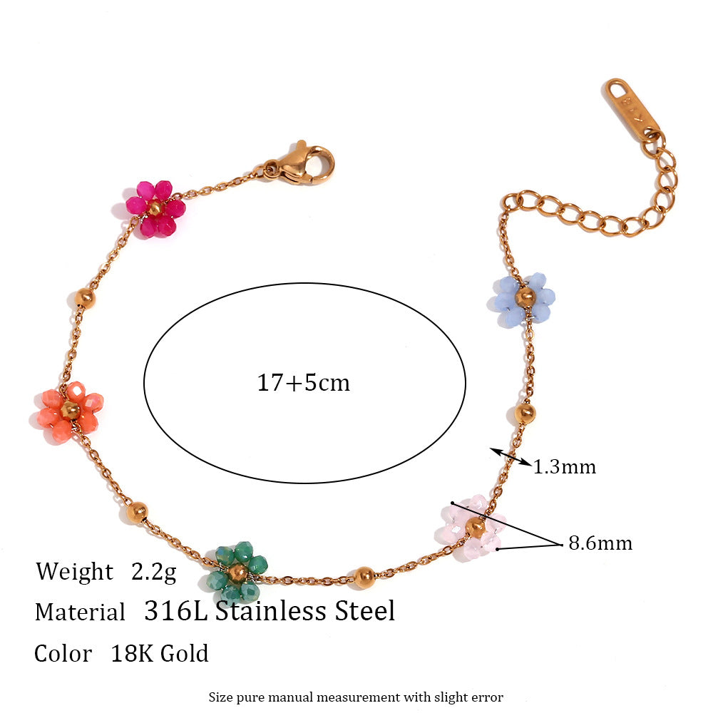 Bracciale placcato in acciaio inossidabile con perline colorate, stile geometrico floreale alla moda e minimalista da donna