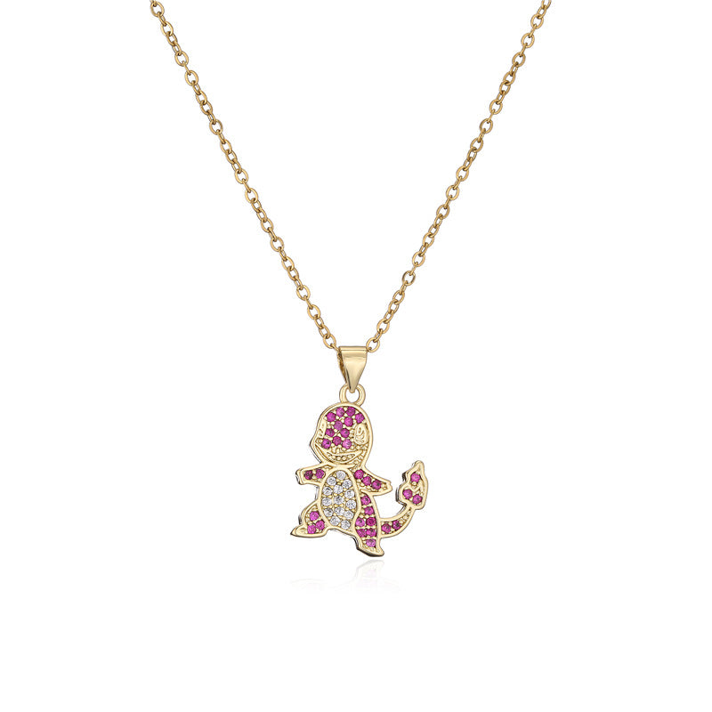 Sweet Geometric Dinosaur 18K Gold Plated Brass Cubic Zirconia Pendant Necklace for Women