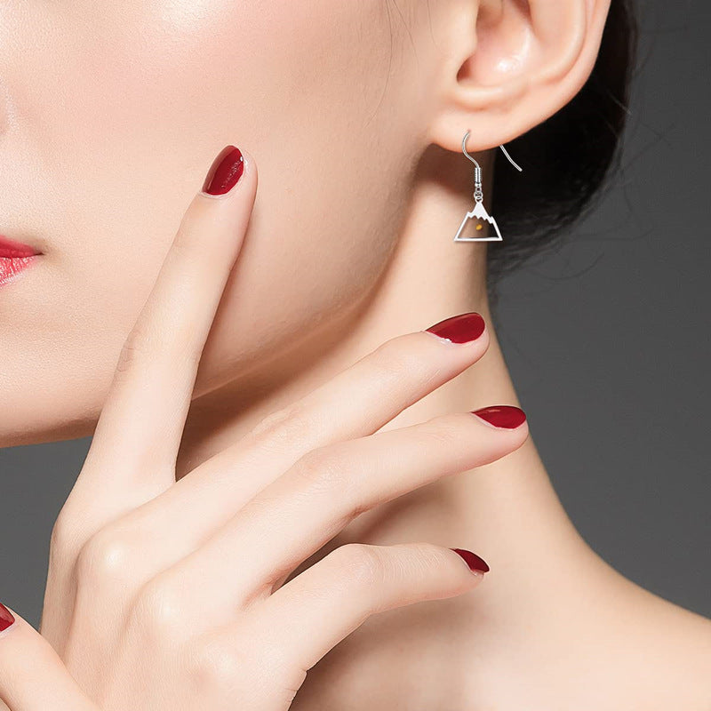 Minimalist Heart-Shaped Polished Stainless Steel Earrings with Mountain-Inspired Design for Women