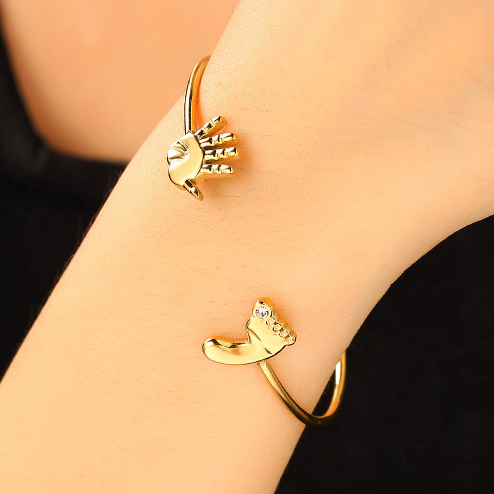 Geometric Stainless Steel Cuff Bracelet with Cubic Zirconia for Women