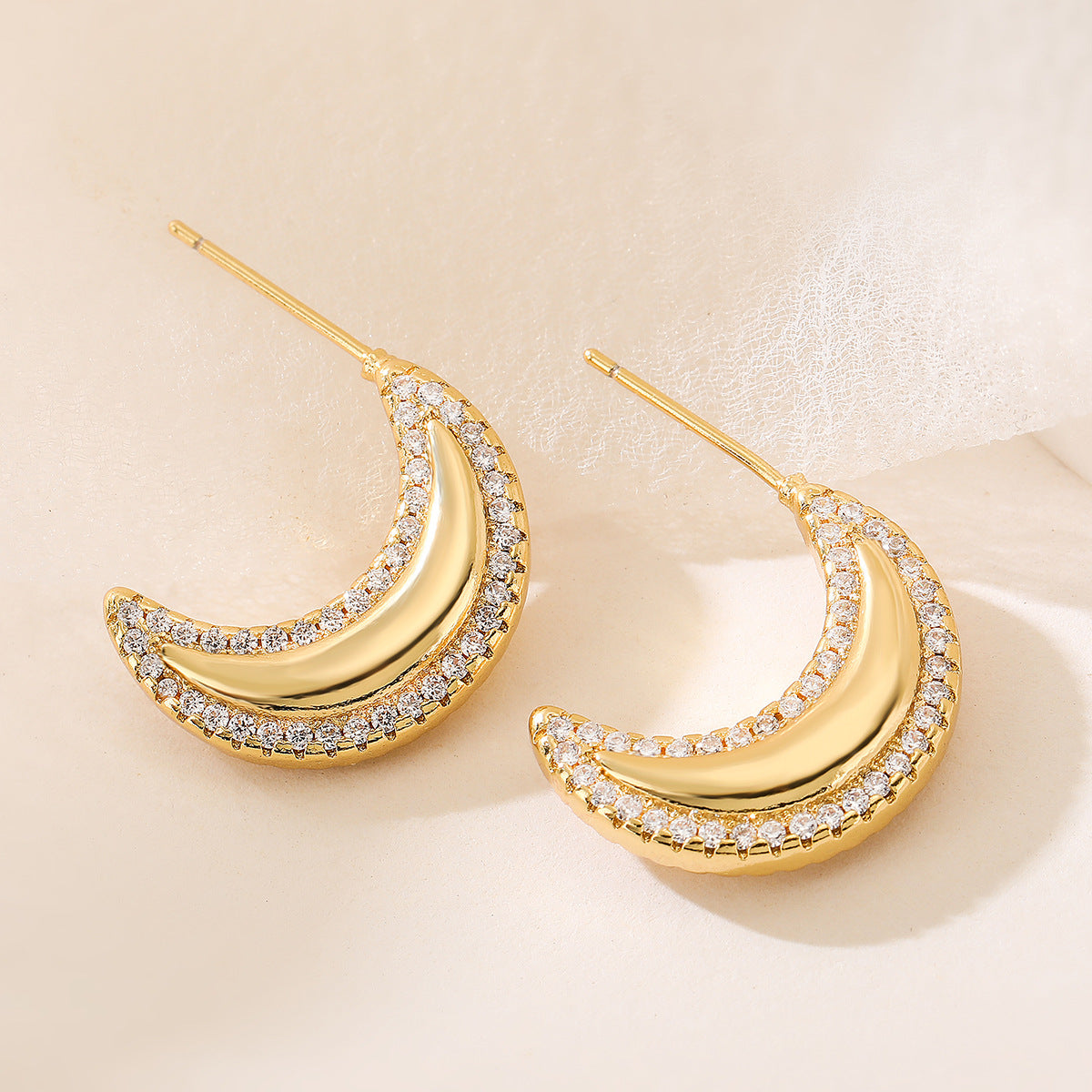 Geometric Earrings for Women with Copper Base Plated in 18K Gold and Micro-Paved Zirconia, Fashion-Forward Minimalist Design