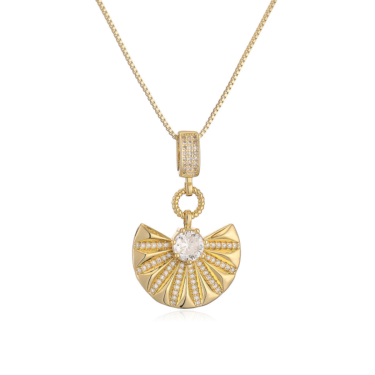 Collar Pendiente Geométrico Minimalista para Mujer en Cobre con Baño de Oro de 18K e Incrustaciones de Circones
