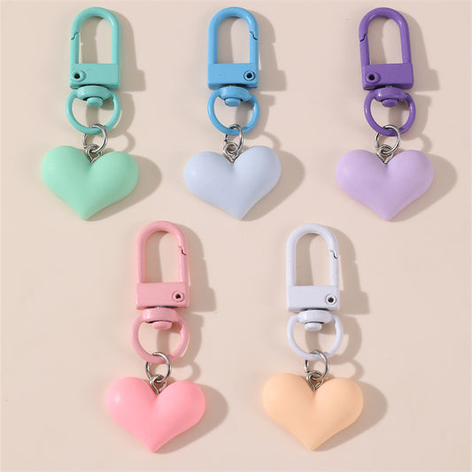 Cute Minimalist Pastel Heart-Shaped Metal Keychain for Couples and Kids