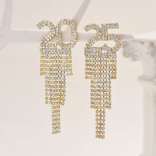 Pendientes de Cobre de Letras y Números Minimalistas de Moda con Incrustaciones de Diamantes de Imitación para Mujer