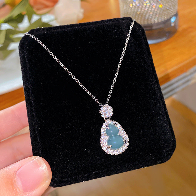 Minimalist Sweet Titanium Steel Plated Gourd Pendant Necklace with Cubic Zirconia for Women