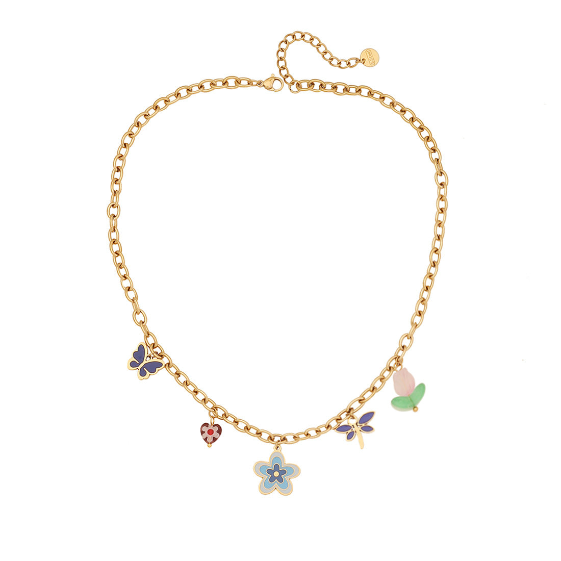Natural Floral Butterfly Pendant Necklace in Stainless Steel with Plated Finish for Women
