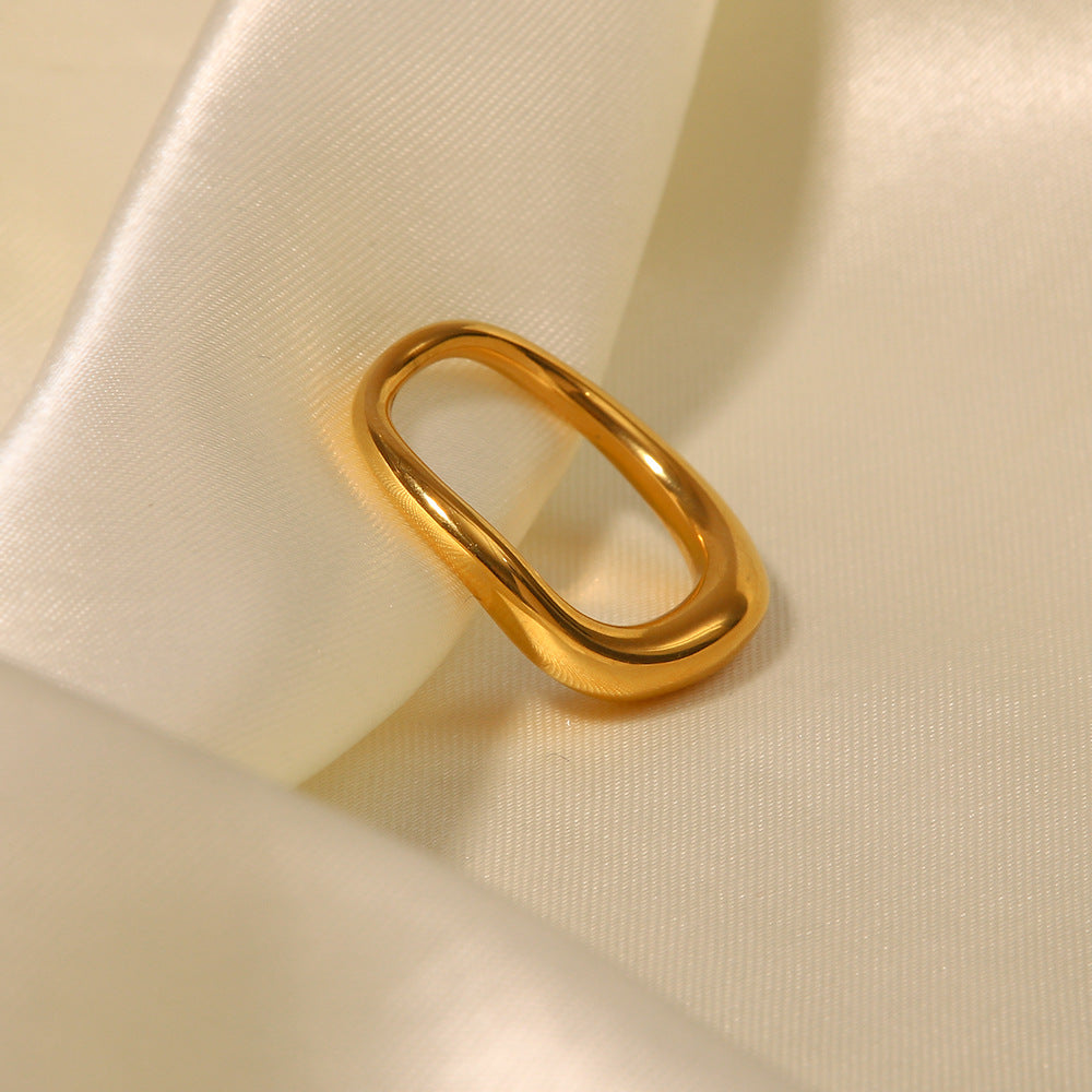 Minimalist Geometric Stainless Steel Ring with 18K Gold Plating for Women
