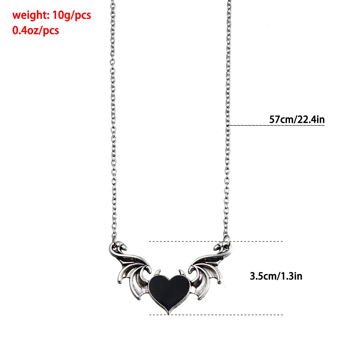 Collar colgante Punk Corazón Oscuro con alas de esmalte y cadena de aleación chapada para mujer