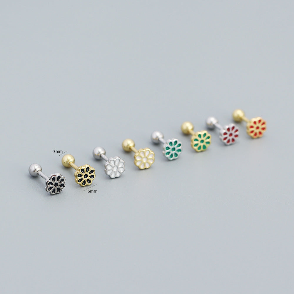 Minimalist Floral Earrings for Women in 925 Sterling Silver with Enamel Flower Design