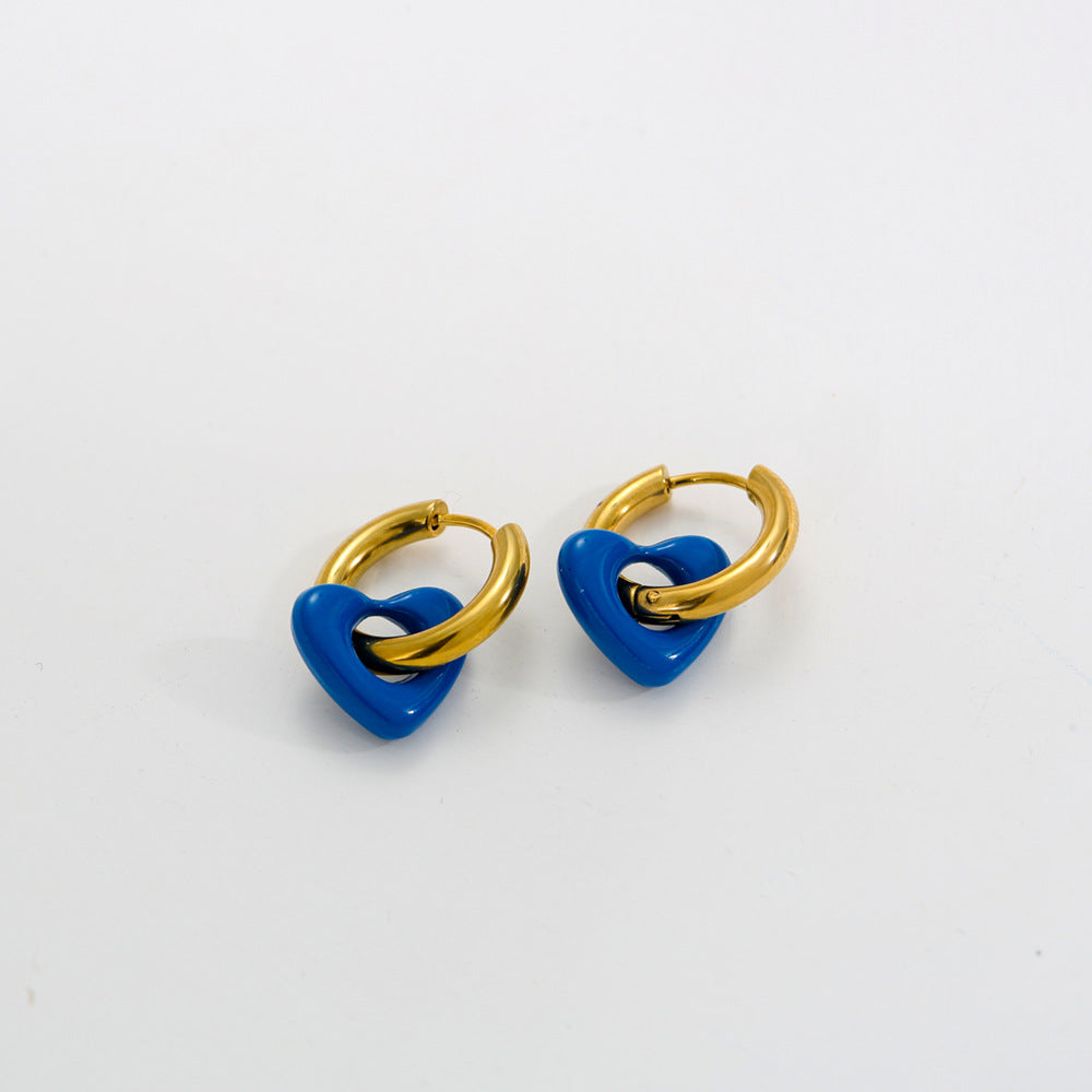Orecchini a Cuore Minimalisti in Acciaio Inossidabile Stile Francese, con Smalto Dipinto a Mano e Placcatura in Oro 18K da Donna