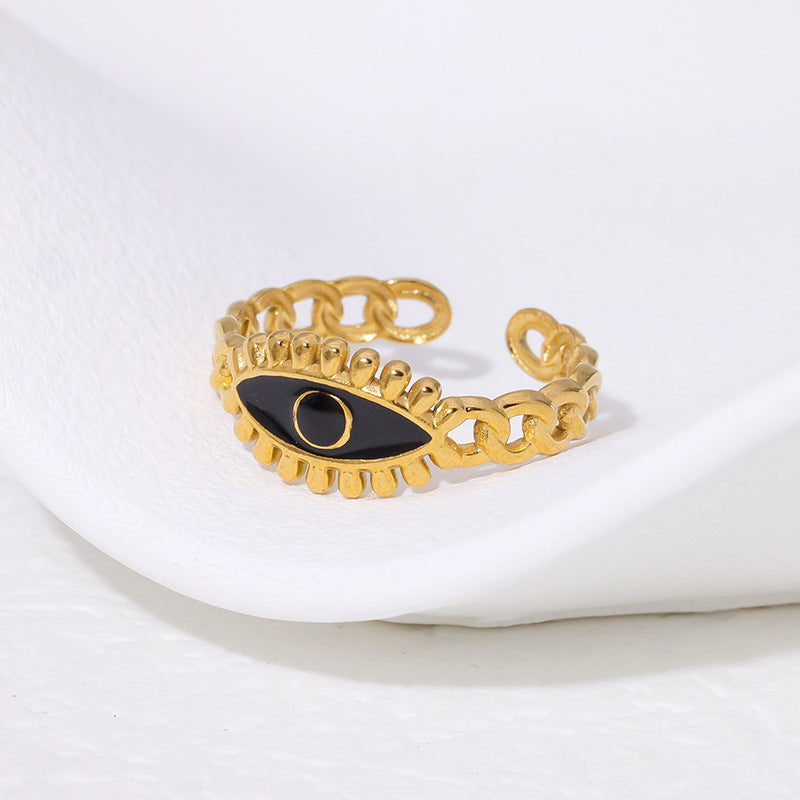 Anello personalizzato in acciaio al titanio placcato oro 18 carati con goccia a occhio di Allah per donna